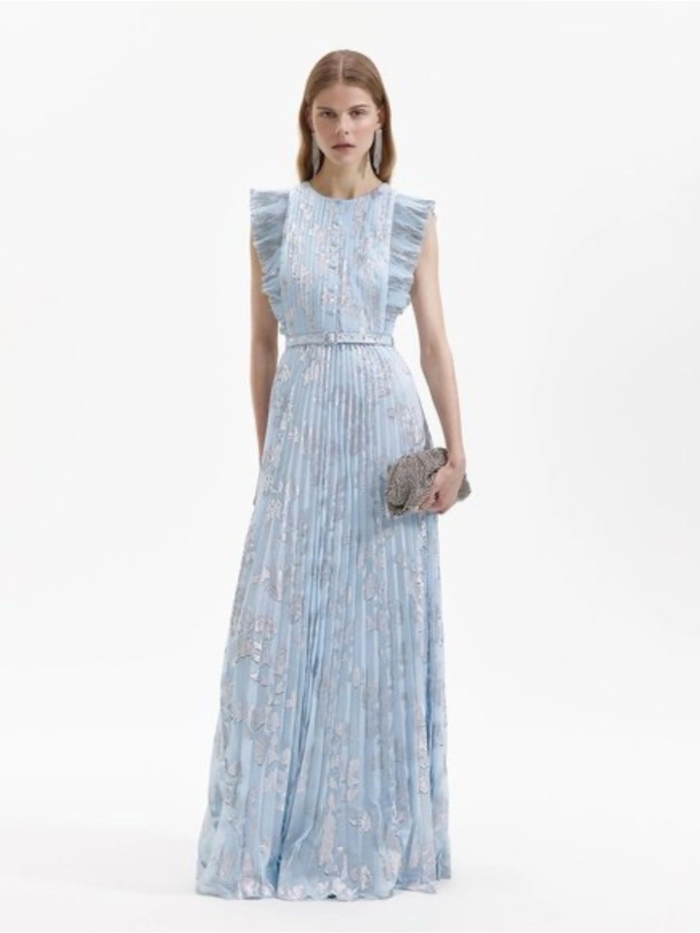 NWT Self-portrait blue metallic chiffon dress